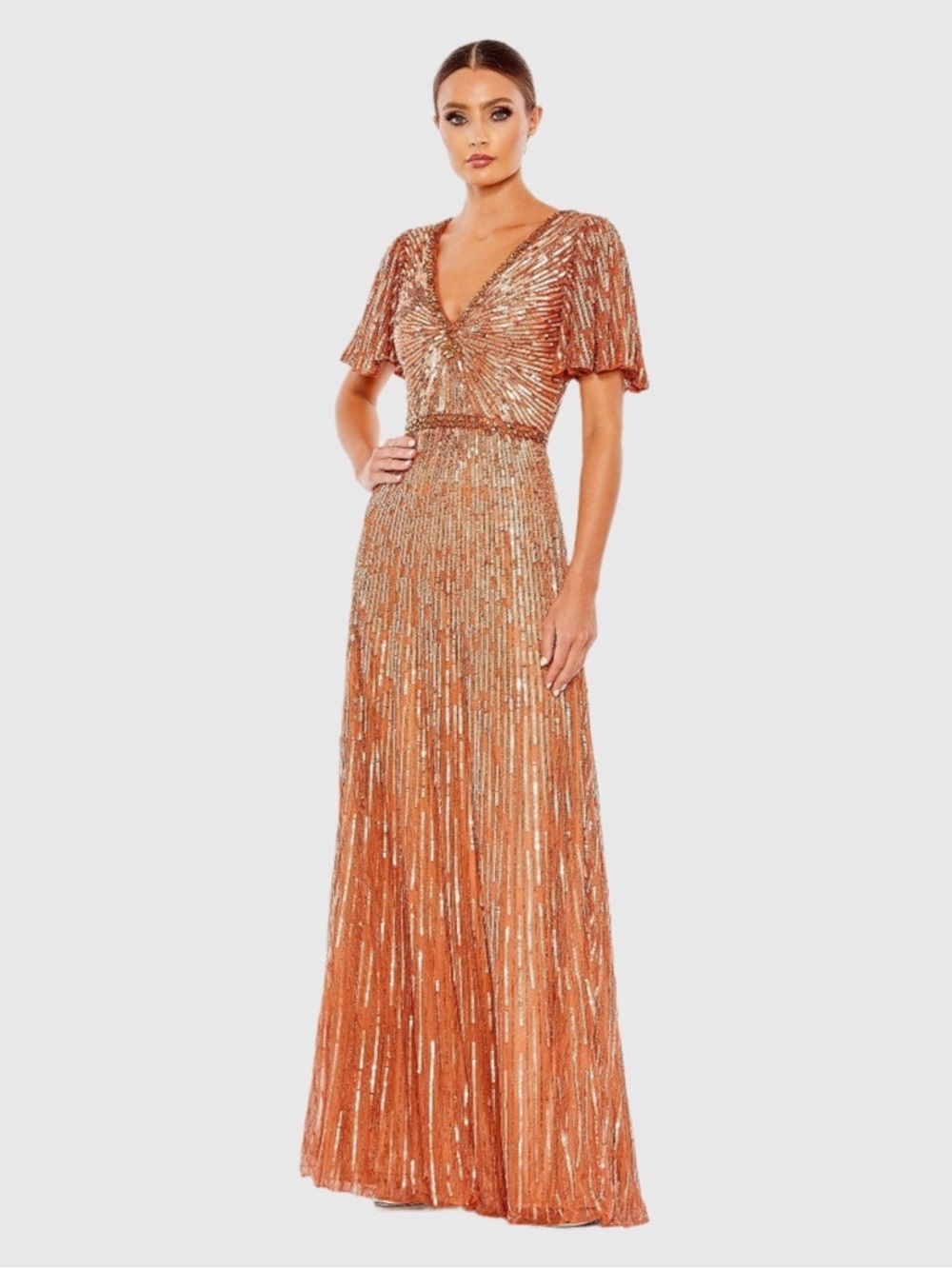 Mac Duggal 5538 Embellished V Neck Butterfly Sleeve Column Gown Size 10 NWT